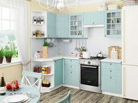 Небольшая угловая кухня в голубом и белом цвете Белореченск